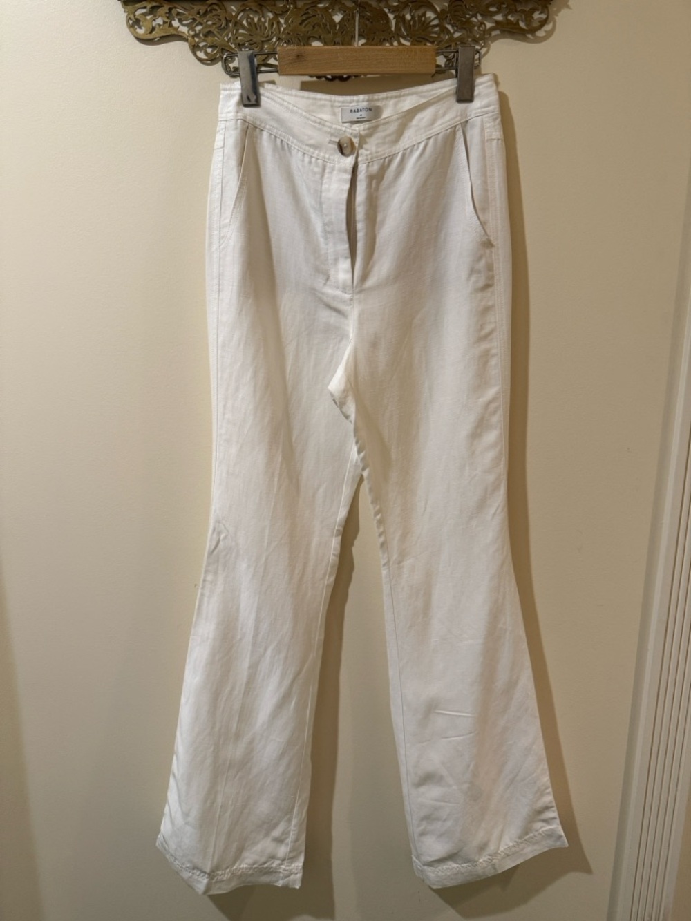 Babaton White Wide-Leg Linen Blend Pants
